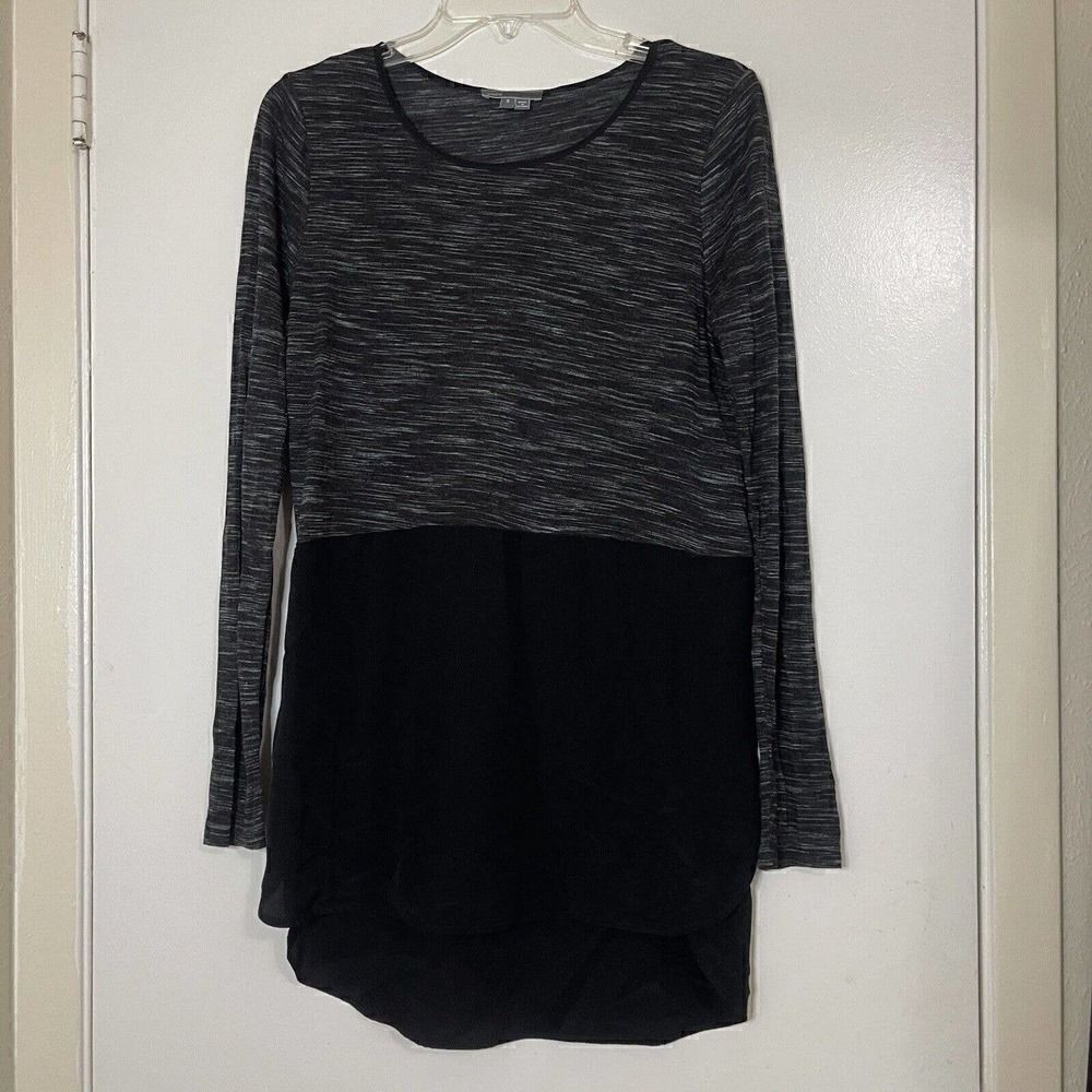 VINCE. Marled grey black knit long sleeve tunic top silk combo size Small